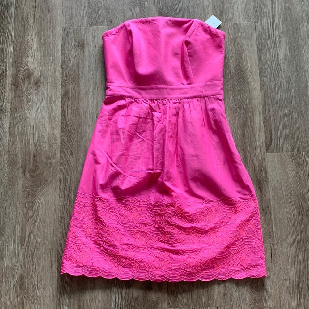Vineyard Vines Fish Eyelet Strapless Dress Pink With Orange Eyelet Size 0